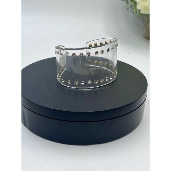 Clear High End Wide Lucite Rhinestone Cuff Bracelet - Picture 6 of 10